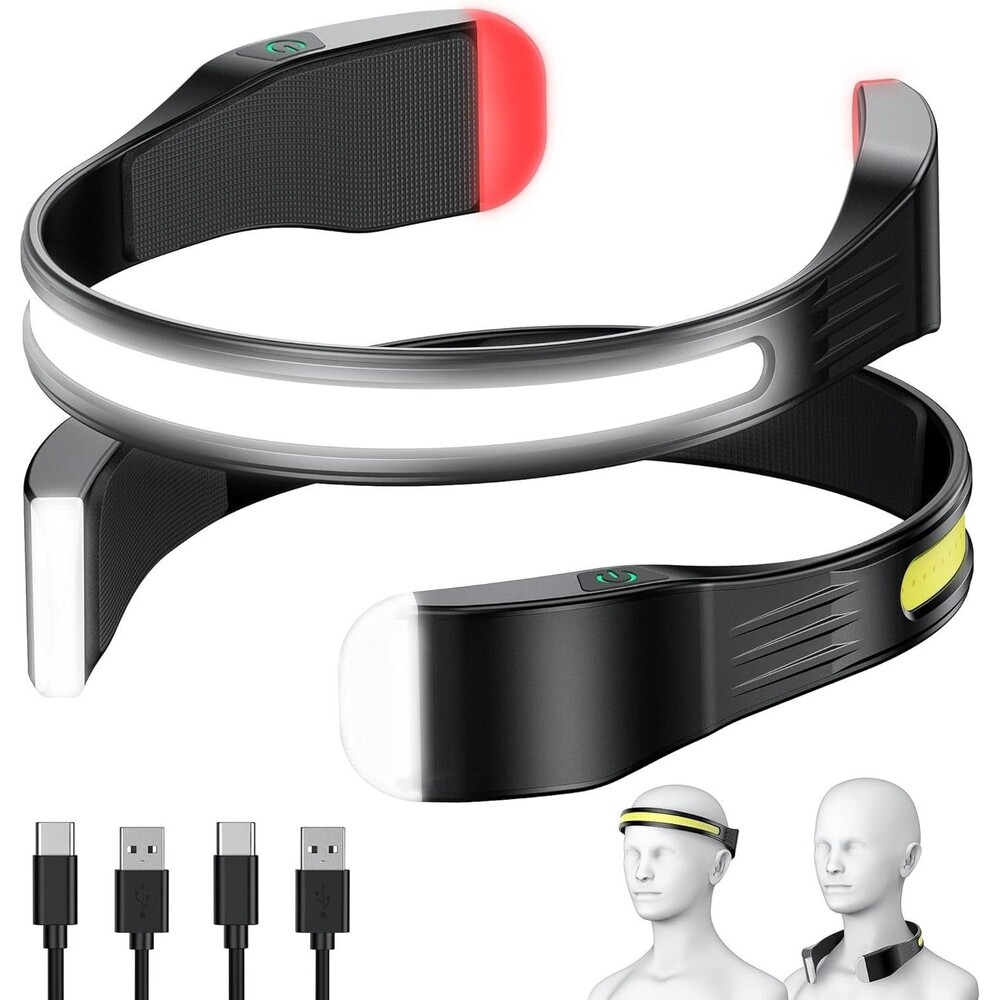 LED Headlamp, 2 Pack Head Lamp & Neck Light USB C Rechargeable,